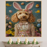Goldendoodle in Easter Costume, Cute Pet Portrait for Spring Home Decor, Holiday Gifts for Dog Lovers, Dog Wall Art on Canvas Wrap, Framed Print, or Rolled Artwork